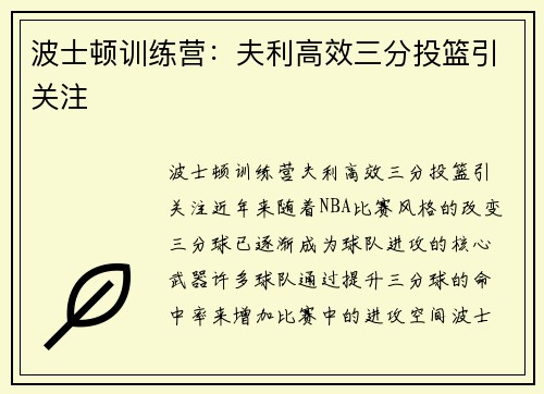 波士顿训练营：夫利高效三分投篮引关注