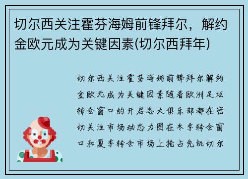 切尔西关注霍芬海姆前锋拜尔，解约金欧元成为关键因素(切尔西拜年)