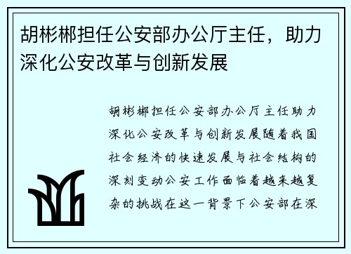 胡彬郴担任公安部办公厅主任，助力深化公安改革与创新发展