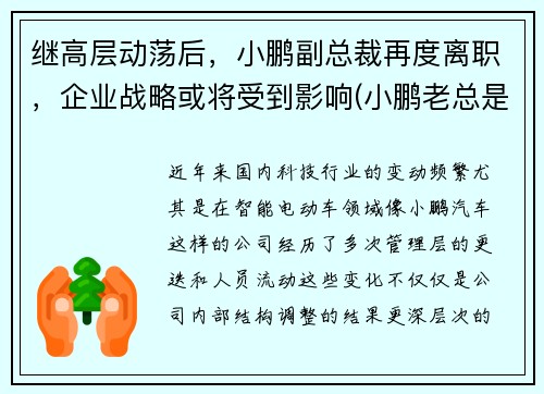继高层动荡后，小鹏副总裁再度离职，企业战略或将受到影响(小鹏老总是谁)