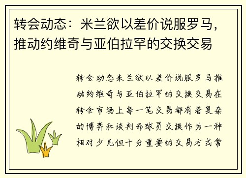 转会动态：米兰欲以差价说服罗马，推动约维奇与亚伯拉罕的交换交易